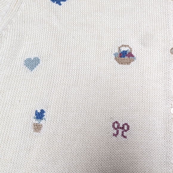 Vintage Teddi Embroidered Easter Basket Flower Cardigan Scallop Edge Grannycore - Picture 3 of 11